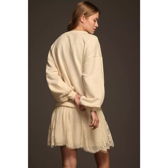 MWT Anthropologie Pilcro Sweatshirt Twofer Mini Dress Sz MP Petite White 9F405 - Picture 3 of 12